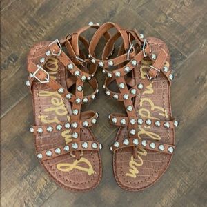 Sam Edelman Stud Silver Brown Flat Sandals 6